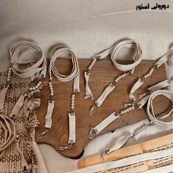 بند عینک‌ لینن مرواریدی نواری زنانه
